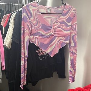 Rue21 Pink and Lavender Swirl V-Neck Blouse
